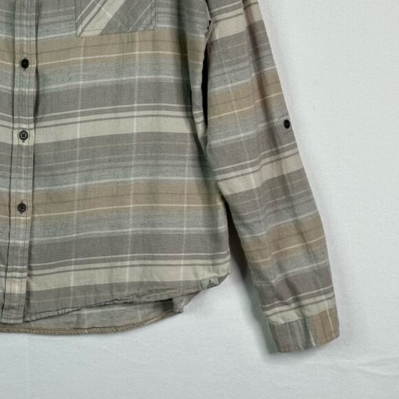 pRana Long Sleeve Button Up Striped Shirt Cream Brown Womens Medium - Picture 5 of 11